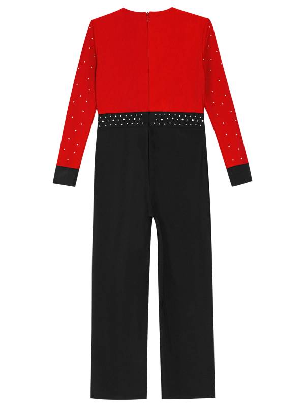 Kids Boys V Neck Long Sleeve Color Block Jumpsuit for Latin Dance thumb