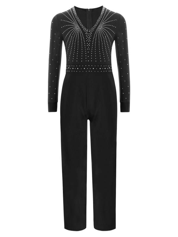 Kids Boys V Neck Long Sleeve Color Block Jumpsuit for Latin Dance thumb