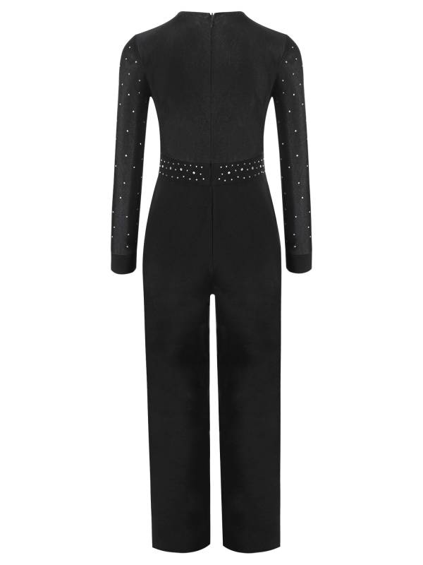 Kids Boys V Neck Long Sleeve Color Block Jumpsuit for Latin Dance thumb