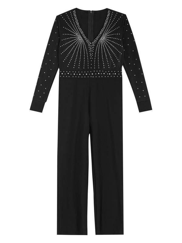 Kids Boys V Neck Long Sleeve Color Block Jumpsuit for Latin Dance thumb