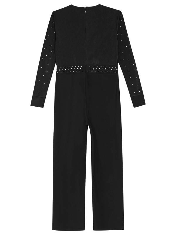 Kids Boys V Neck Long Sleeve Color Block Jumpsuit for Latin Dance thumb