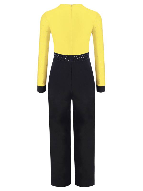 Kids Boys V Neck Long Sleeve Color Block Jumpsuit for Latin Dance thumb