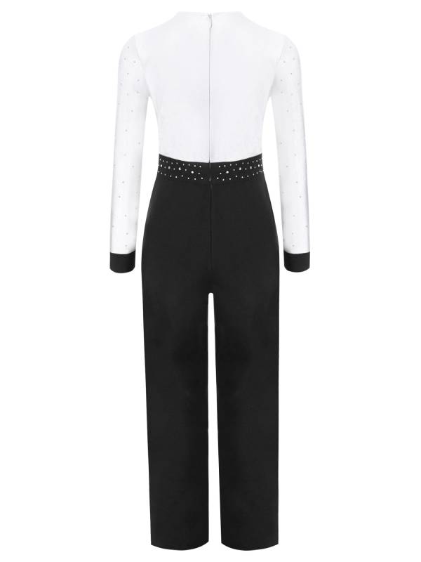 Kids Boys V Neck Long Sleeve Color Block Jumpsuit for Latin Dance thumb