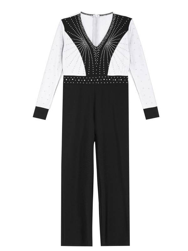 Kids Boys V Neck Long Sleeve Color Block Jumpsuit for Latin Dance thumb