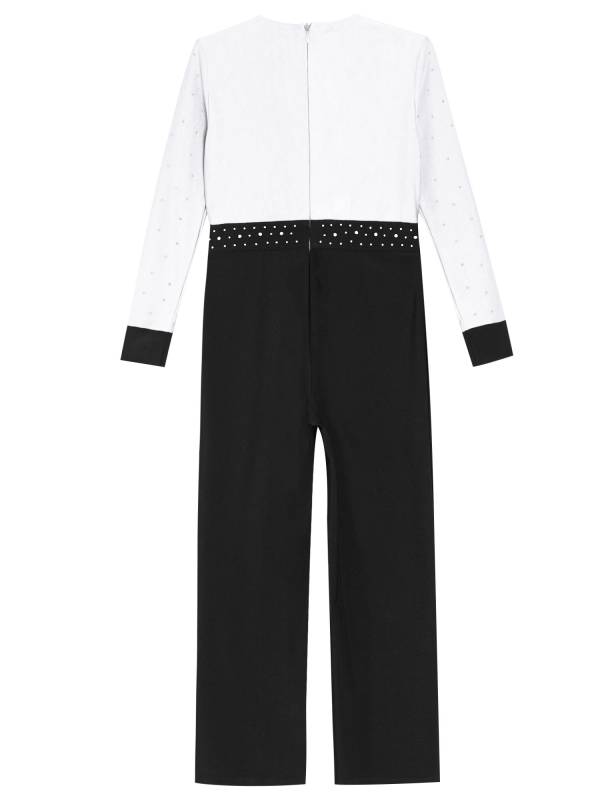 Kids Boys V Neck Long Sleeve Color Block Jumpsuit for Latin Dance thumb