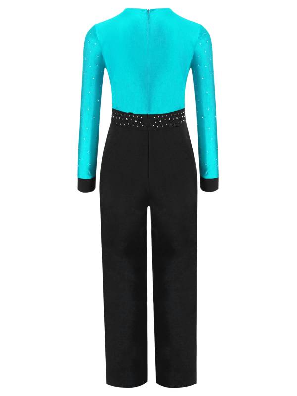 Kids Boys V Neck Long Sleeve Color Block Jumpsuit for Latin Dance thumb
