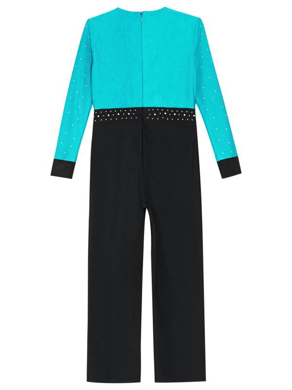 Kids Boys V Neck Long Sleeve Color Block Jumpsuit for Latin Dance thumb