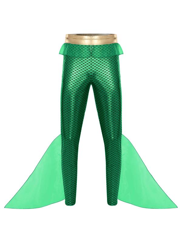 Men Mermaid Aquaman Costume Metallic Shiny Fishscale Print Pants thumb