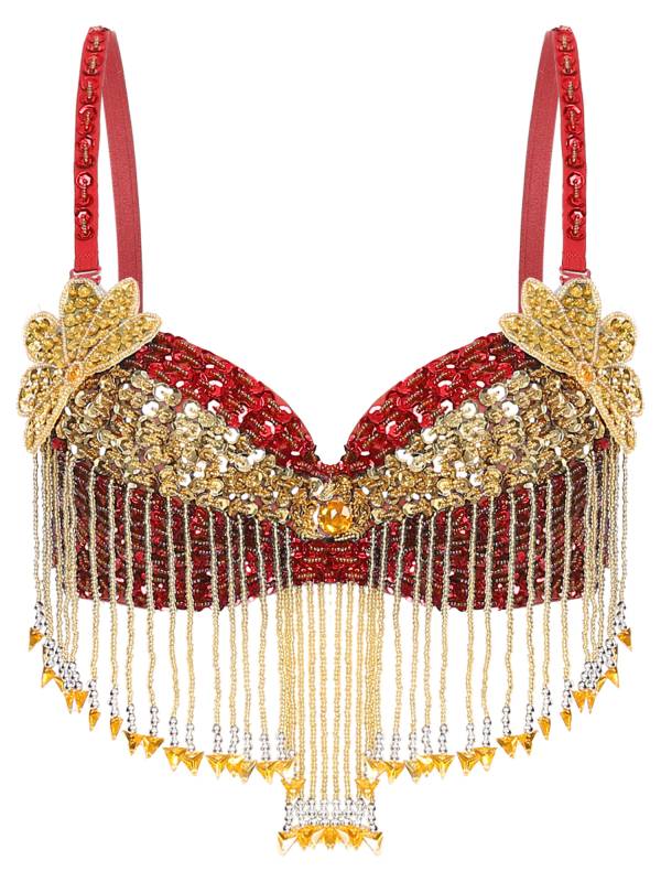 Women Sequins Straps Plastic Beaded Tassels Underwired Bra for Belly Dance thumb