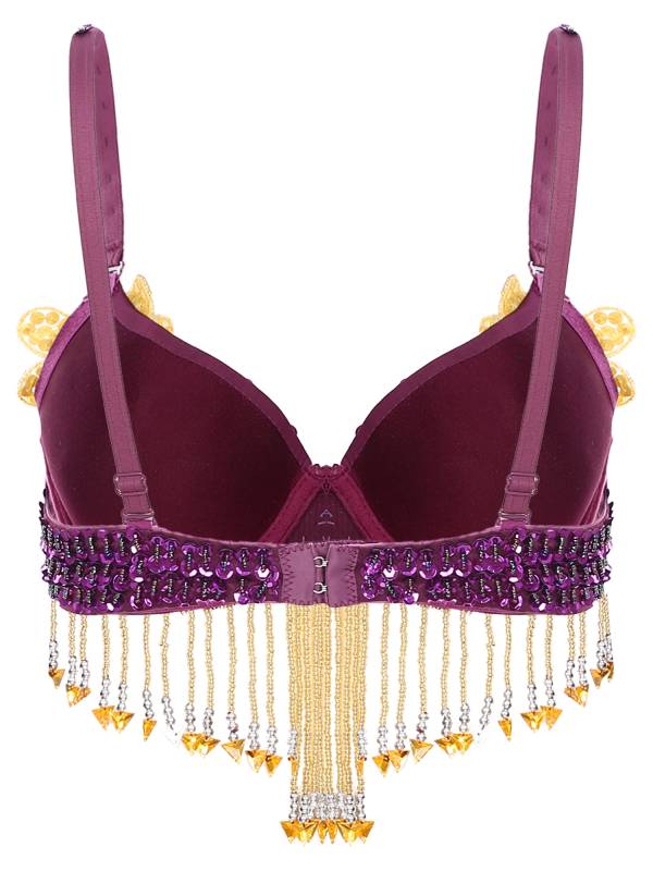 Women Sequins Straps Plastic Beaded Tassels Underwired Bra for Belly Dance thumb