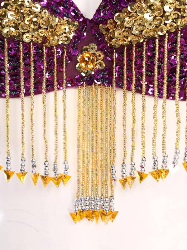 Women Sequins Straps Plastic Beaded Tassels Underwired Bra for Belly Dance thumb