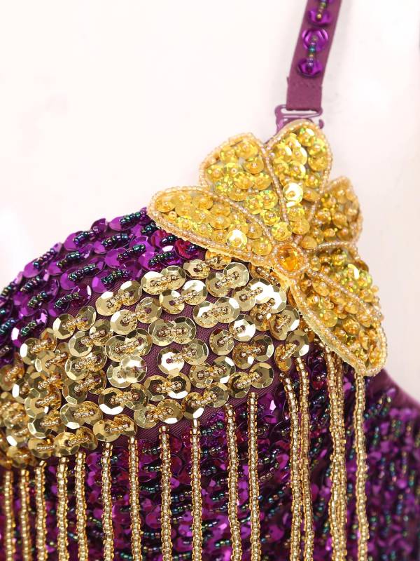Women Sequins Straps Plastic Beaded Tassels Underwired Bra for Belly Dance thumb