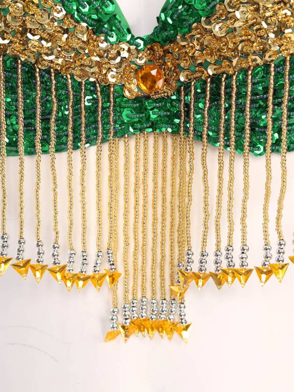 Women Sequins Straps Plastic Beaded Tassels Underwired Bra for Belly Dance thumb