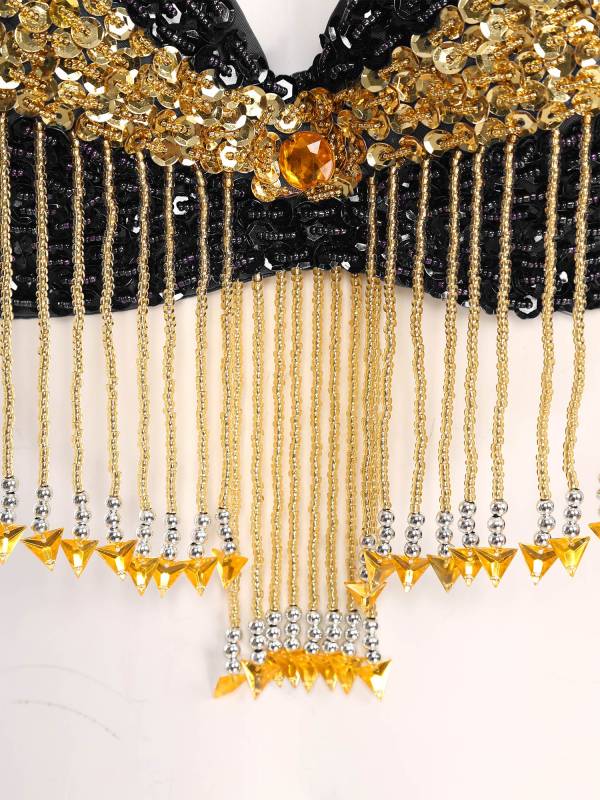 Women Sequins Straps Plastic Beaded Tassels Underwired Bra for Belly Dance thumb