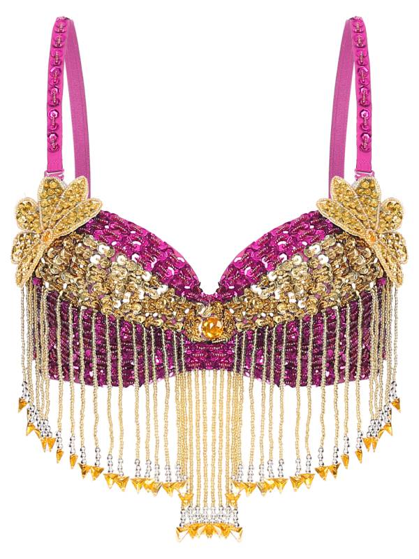 Women Sequins Straps Plastic Beaded Tassels Underwired Bra for Belly Dance thumb