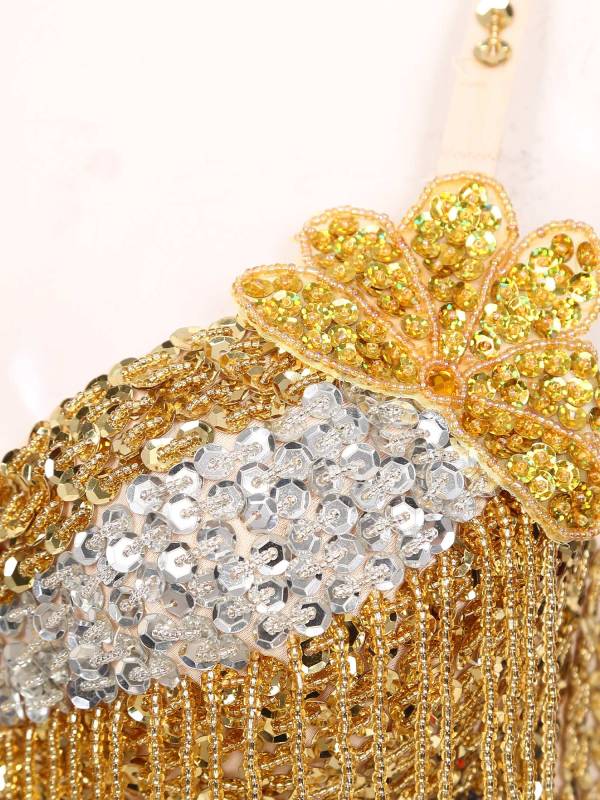 Women Sequins Straps Plastic Beaded Tassels Underwired Bra for Belly Dance thumb