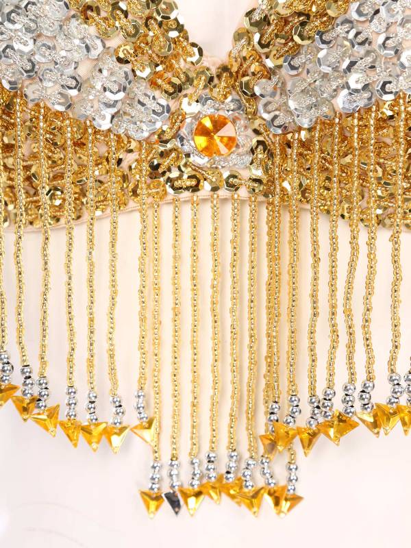 Women Sequins Straps Plastic Beaded Tassels Underwired Bra for Belly Dance thumb