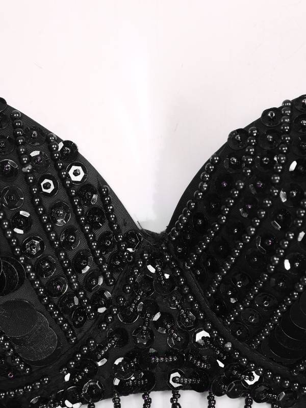 Women Straps Sequins Plastic Beaded Tassels Belly Dance Underwired Bra Top thumb