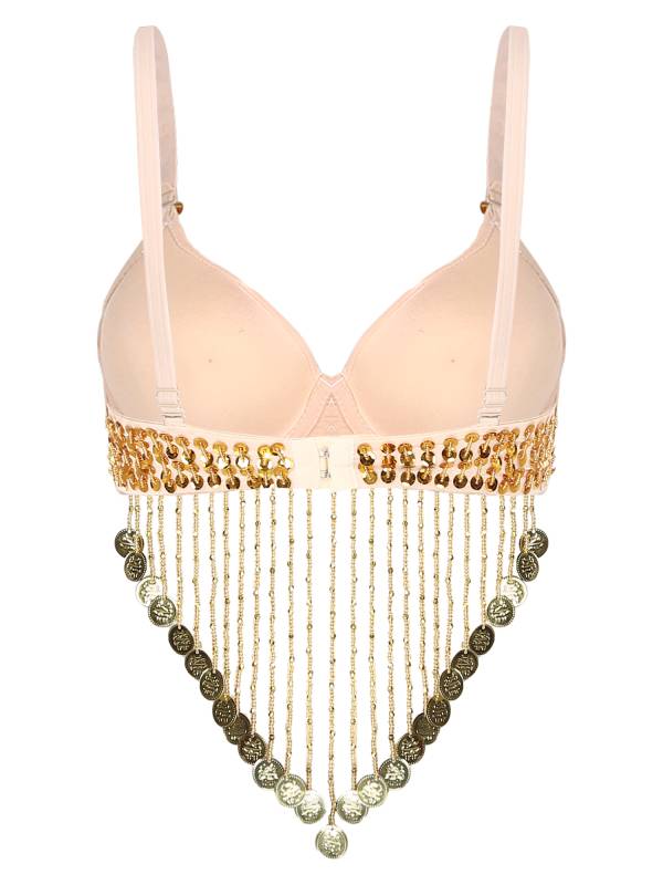 Women Straps Sequins Plastic Beaded Tassels Belly Dance Underwired Bra Top thumb
