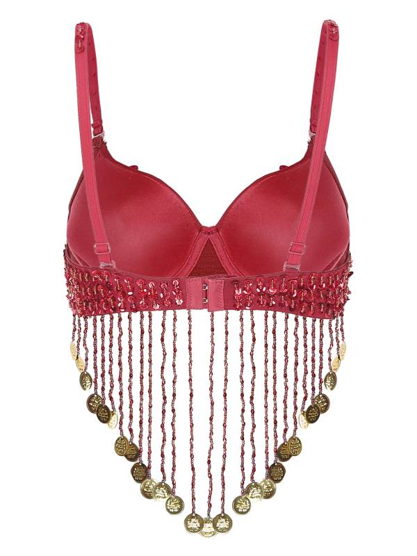 Women Straps Sequins Plastic Beaded Tassels Belly Dance Underwired Bra Top thumb