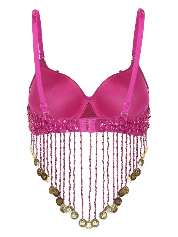 Women Straps Sequins Plastic Beaded Tassels Belly Dance Underwired Bra Top thumb