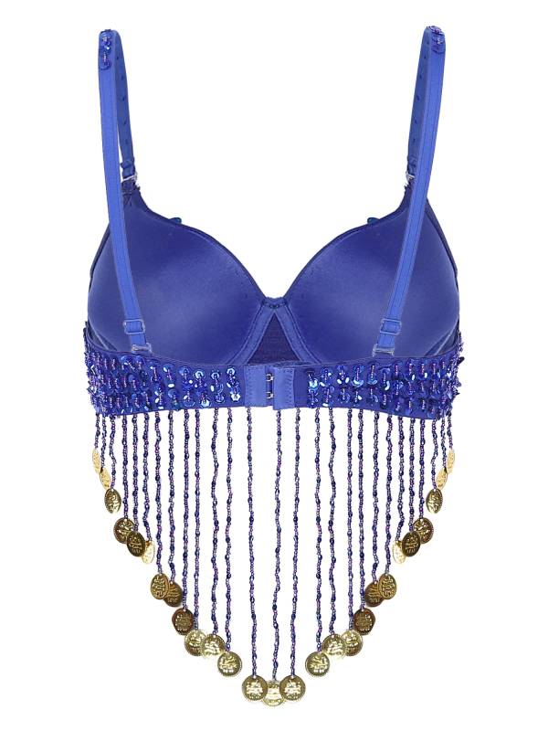 Women Straps Sequins Plastic Beaded Tassels Belly Dance Underwired Bra Top thumb