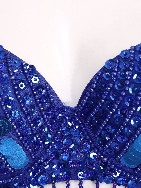 Women Straps Sequins Plastic Beaded Tassels Belly Dance Underwired Bra Top thumb