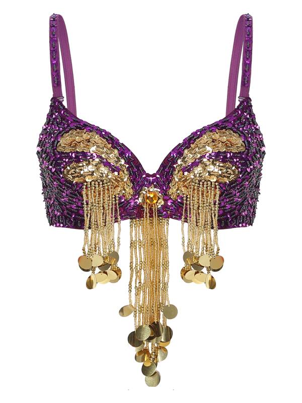 Women Beaded Tassels Straps Sequins Underwired Belly Dance Bra Top thumb