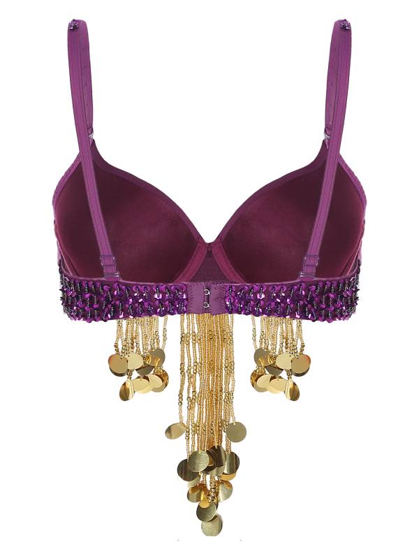 Women Beaded Tassels Straps Sequins Underwired Belly Dance Bra Top thumb