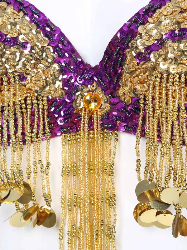 Women Beaded Tassels Straps Sequins Underwired Belly Dance Bra Top thumb