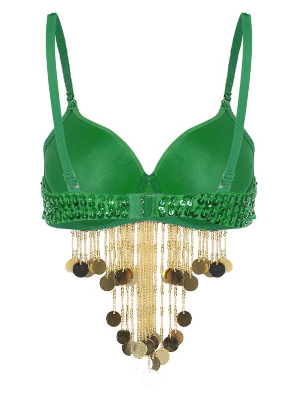 Women Beaded Tassels Straps Sequins Underwired Belly Dance Bra Top thumb