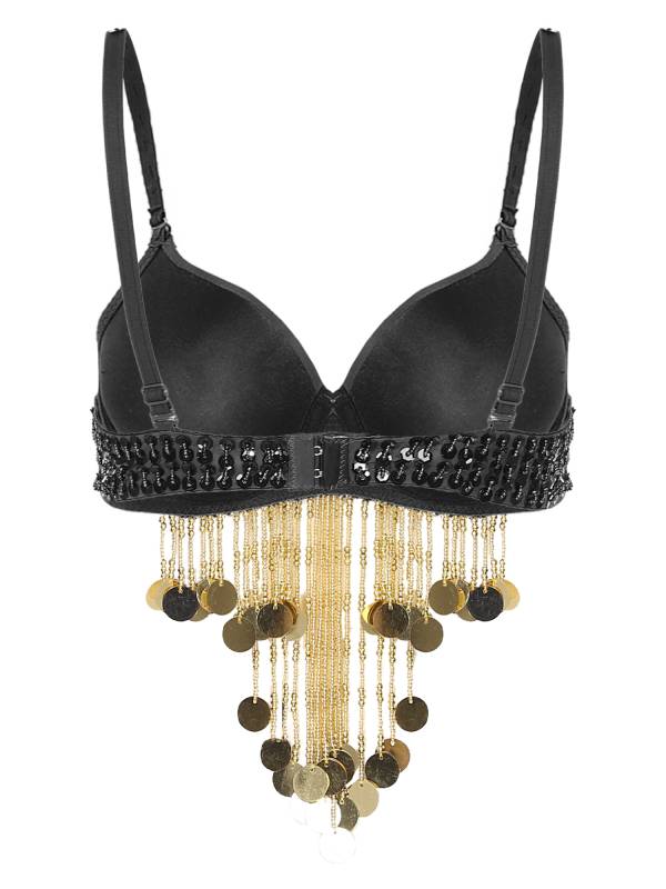 Women Beaded Tassels Straps Sequins Underwired Belly Dance Bra Top thumb