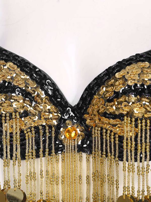 Women Beaded Tassels Straps Sequins Underwired Belly Dance Bra Top thumb