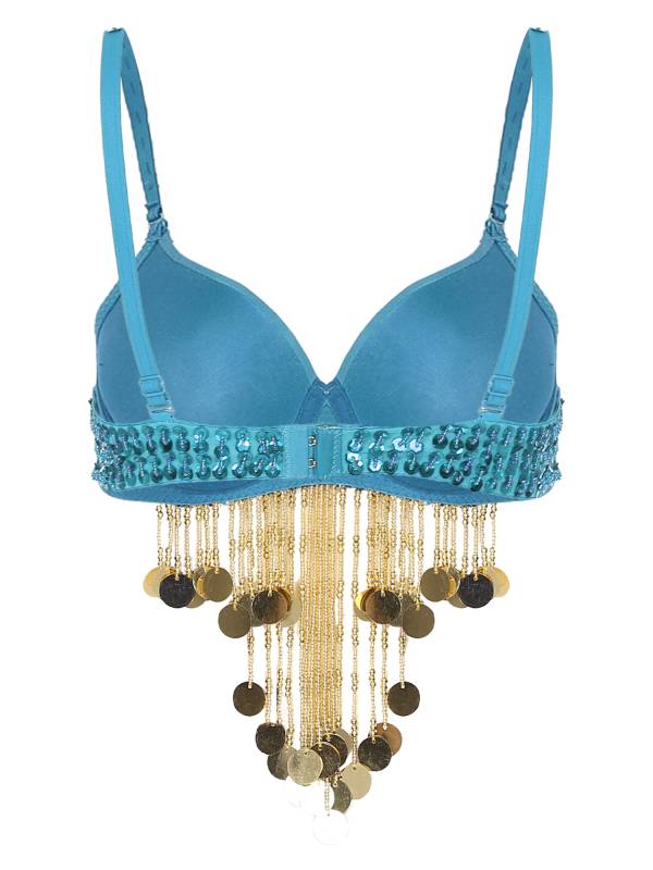 Women Beaded Tassels Straps Sequins Underwired Belly Dance Bra Top thumb
