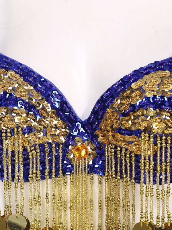 Women Beaded Tassels Straps Sequins Underwired Belly Dance Bra Top thumb