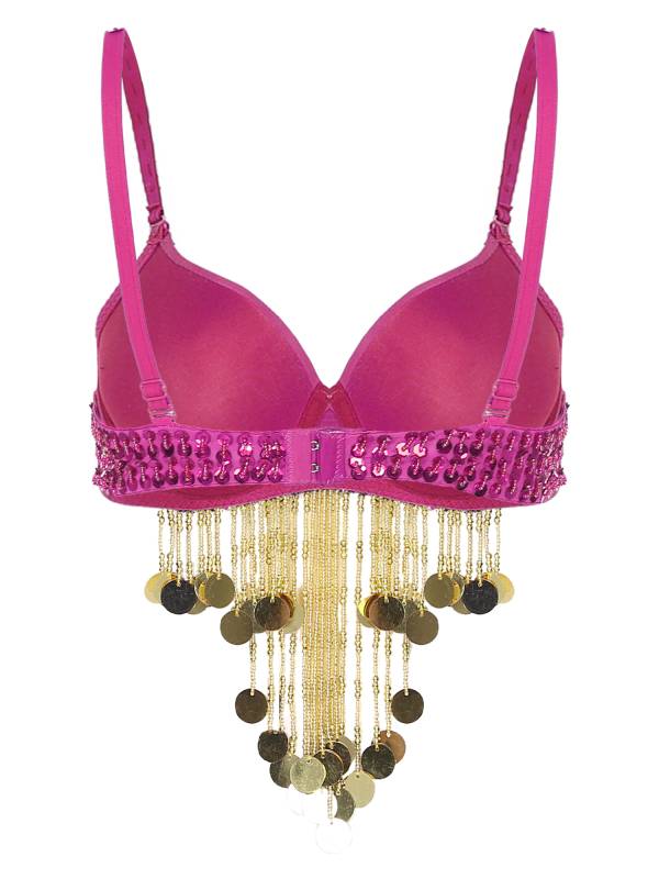 Women Beaded Tassels Straps Sequins Underwired Belly Dance Bra Top thumb
