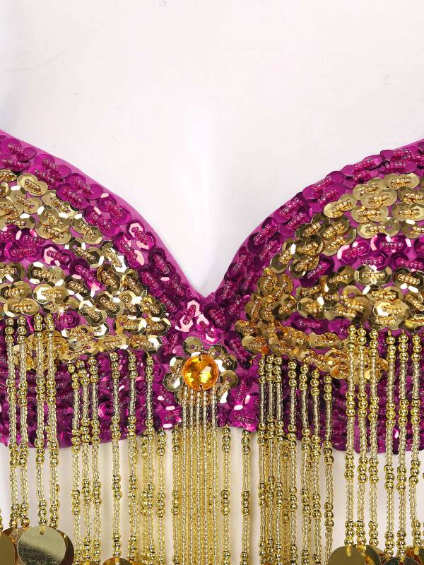 Women Beaded Tassels Straps Sequins Underwired Belly Dance Bra Top thumb