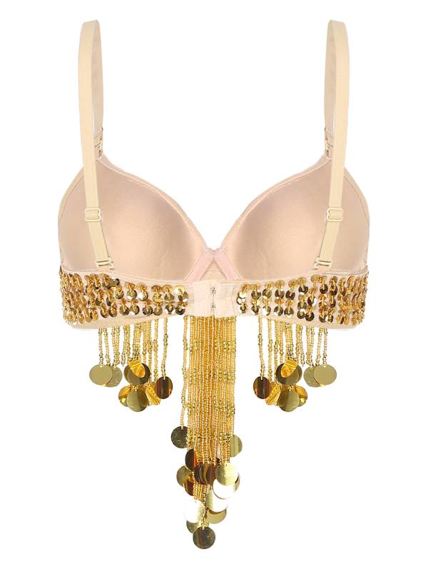 Women Beaded Tassels Straps Sequins Underwired Belly Dance Bra Top thumb