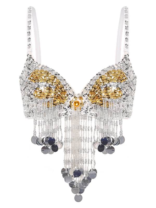 Women Beaded Tassels Straps Sequins Underwired Belly Dance Bra Top thumb