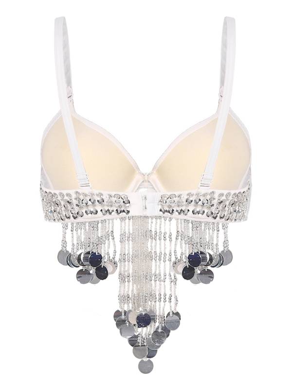 Women Beaded Tassels Straps Sequins Underwired Belly Dance Bra Top thumb