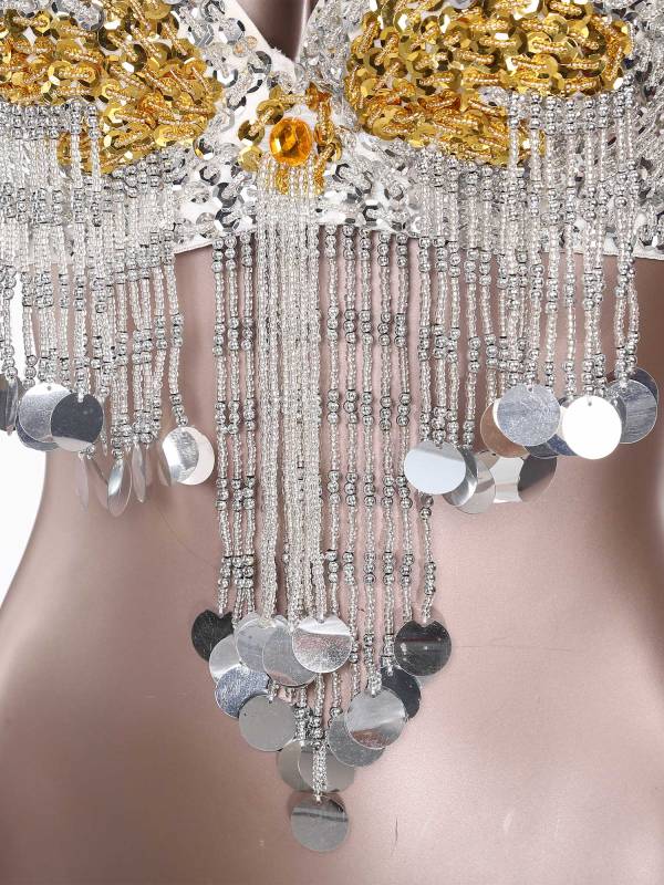 Women Beaded Tassels Straps Sequins Underwired Belly Dance Bra Top thumb