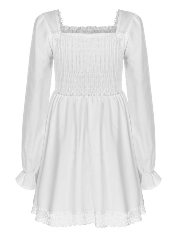 Women Long Sleeve Square Neck Lace-up Prom Dress thumb