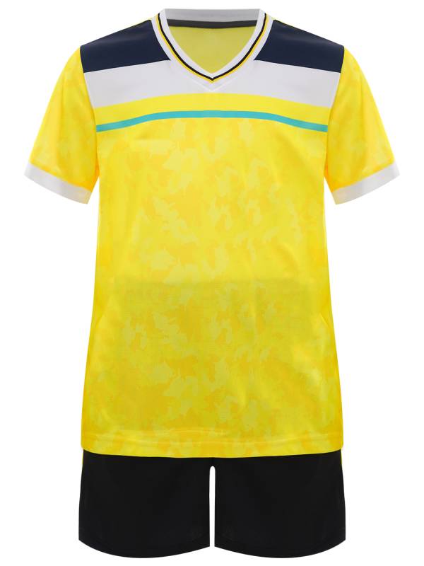 Kids Boys V-neck Short Sleeve Jersey T-shirt and Shorts Football Sports Set thumb