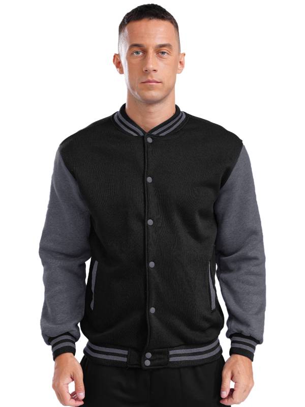 Men Long Sleeve Colorblock Front Button Baseball Jacket thumb