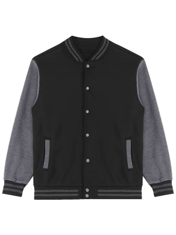 Men Long Sleeve Colorblock Front Button Baseball Jacket thumb