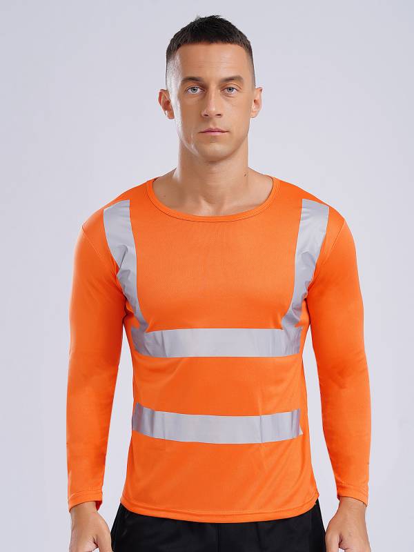 Men Long Sleeves Round Neck Reflective Stripes Sports T-shirt thumb