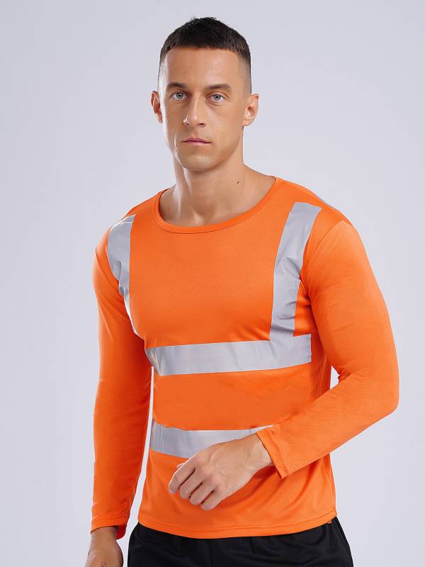 Men Long Sleeves Round Neck Reflective Stripes Sports T-shirt thumb