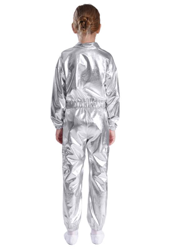 Kids 2pcs Metallic Long Sleeve Jacket and Shiny Pants Set for Jazz Dance thumb