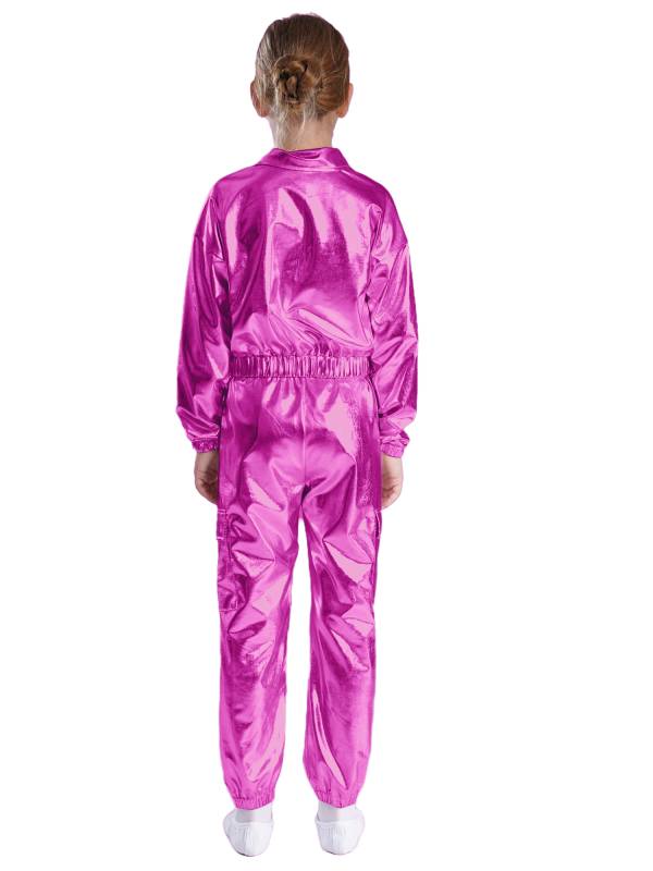 Kids 2pcs Metallic Long Sleeve Jacket and Shiny Pants Set for Jazz Dance thumb
