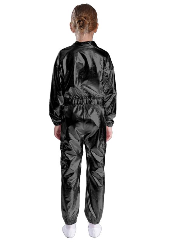 Kids 2pcs Metallic Long Sleeve Jacket and Shiny Pants Set for Jazz Dance thumb